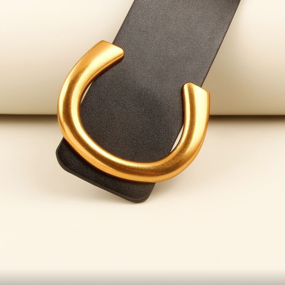 Elegant Vegan Leather Black and Gold  Wide Women's Minimalist Belt - Picture 3 of 9